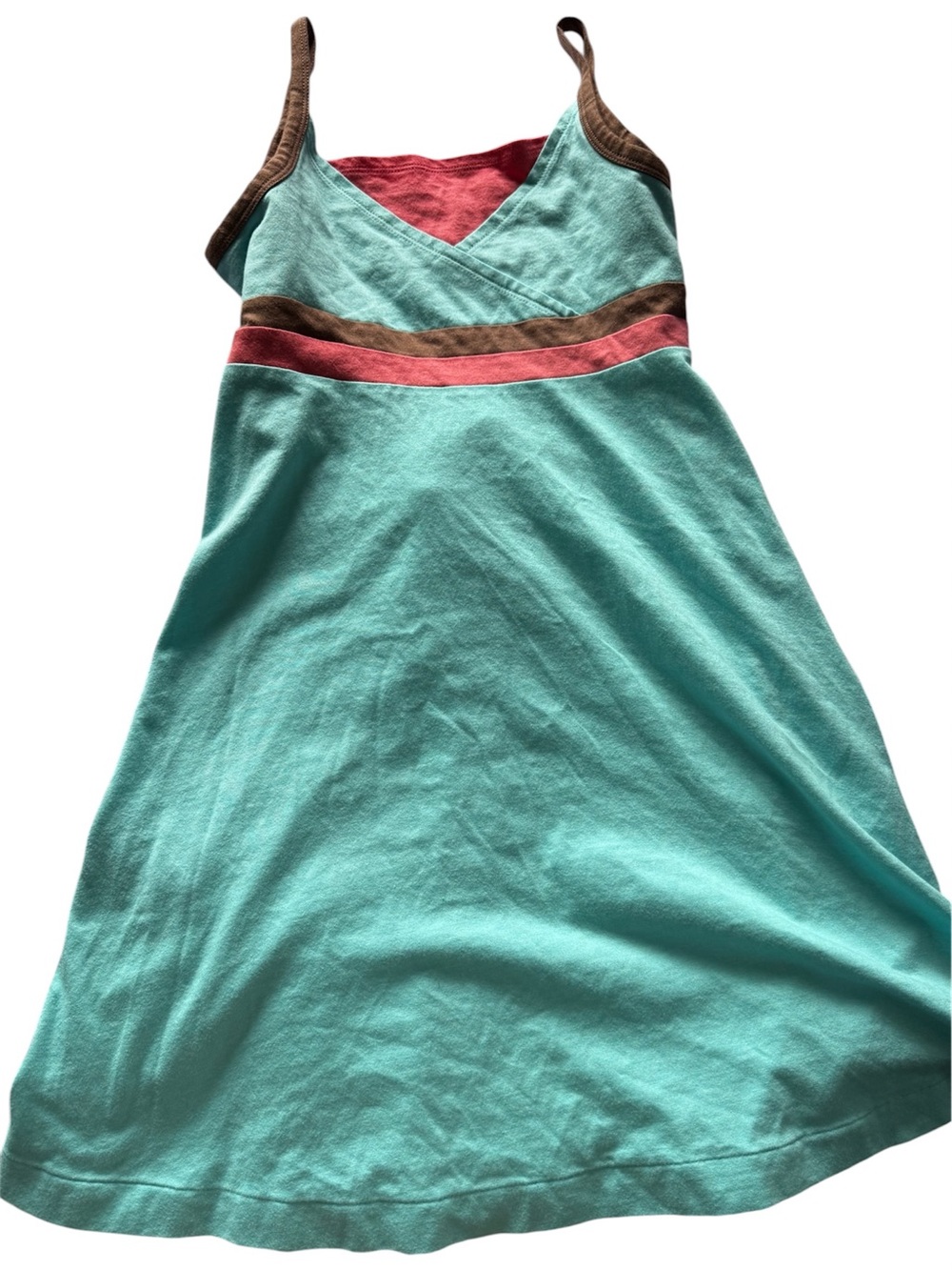 Girl’s Greendog Turquoise Summer Dress Brown Straps and Pink Accents size 12